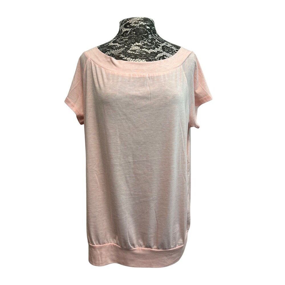 Halife Women's Top Shirt Pastel Pink Short Sleeve Boat Neck Lightweight Soft XL